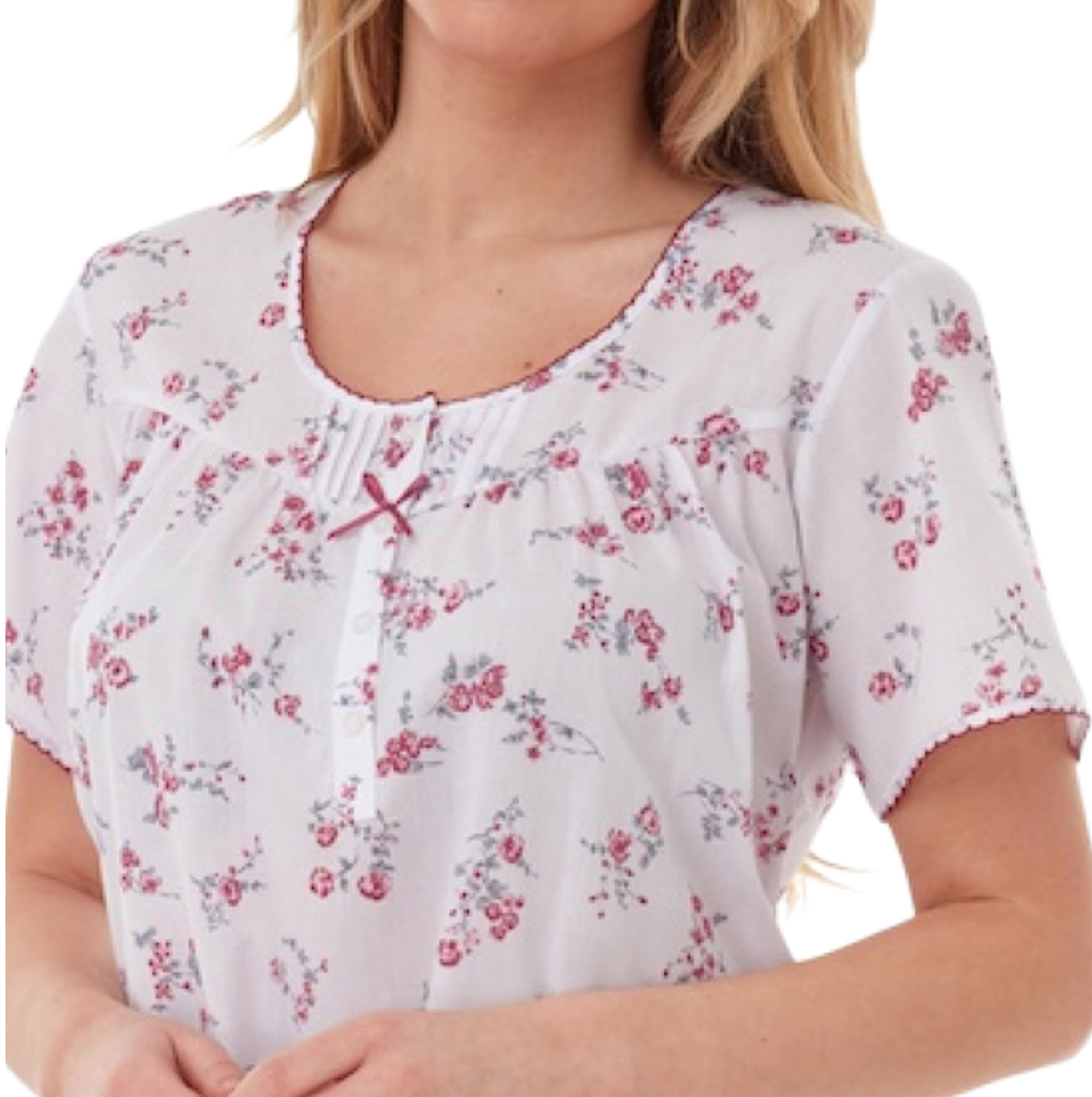 Floral Print Woven Poly Cotton Short Sleeve Nightdress