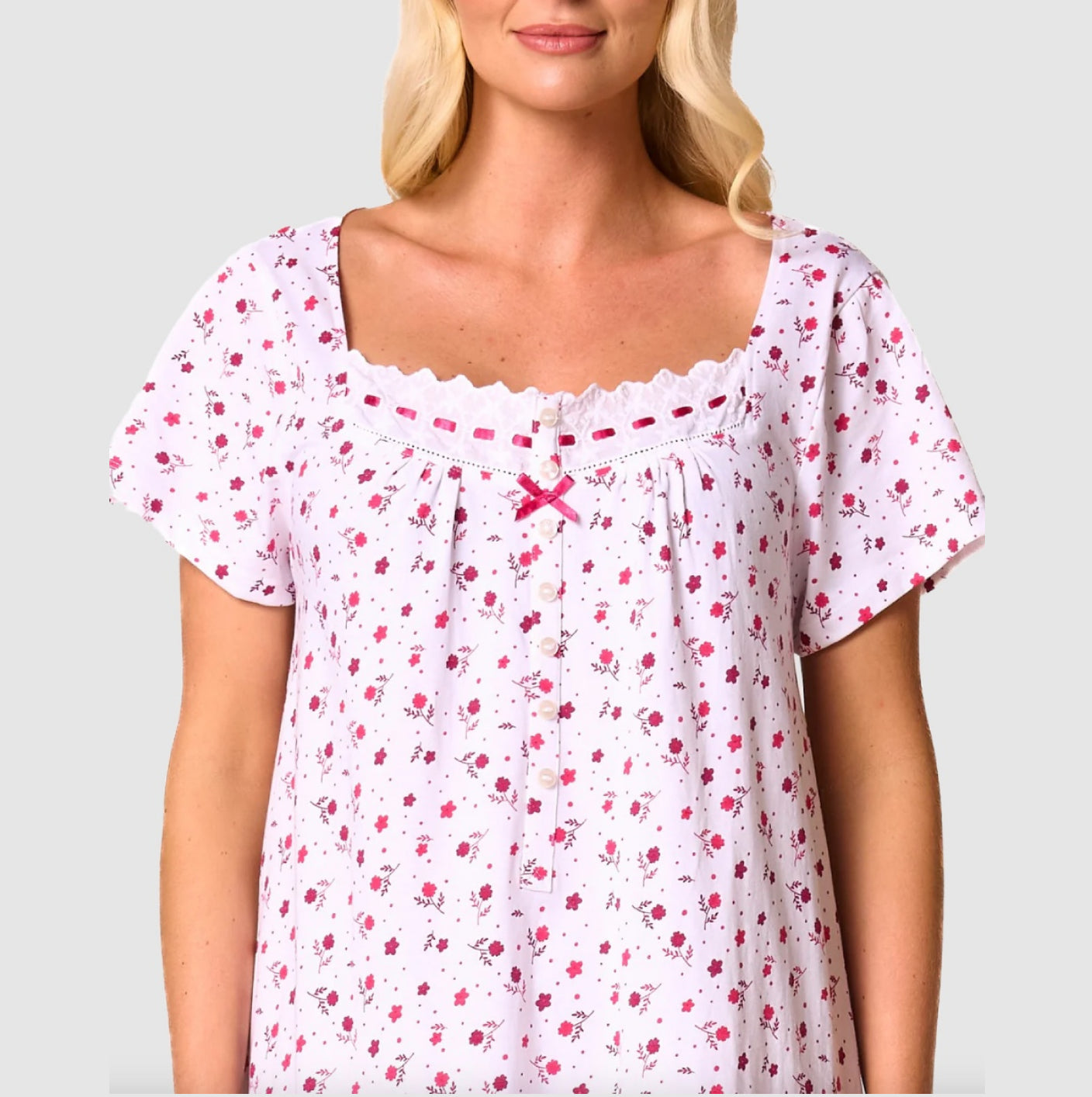 100% Cotton Floral Print Short Sleeve Nightdress