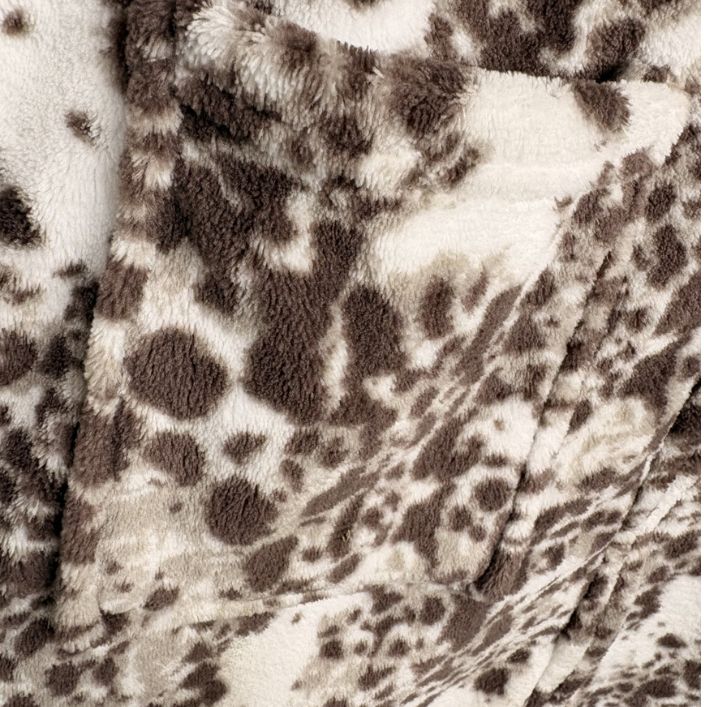 Soft Feel Fleece Zipped Front Leopard Print Dressing Gown