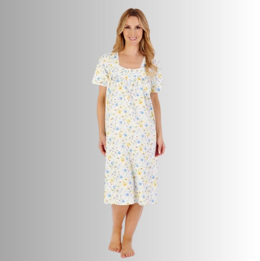 42" Watercolour Floral 100% Cotton Woven Nightdress - Pure Night42" Watercolour Floral 100% Cotton Woven Nightdress