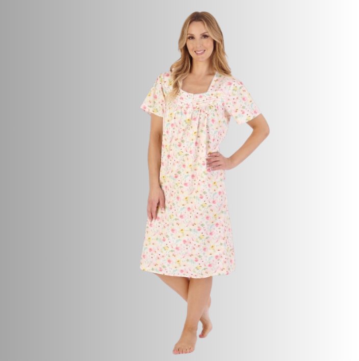 42" Watercolour Floral 100% Cotton Woven Nightdress - Pure Night42" Watercolour Floral 100% Cotton Woven Nightdress