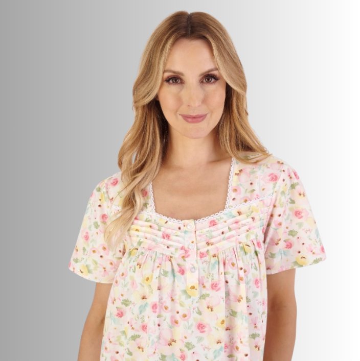 42" Watercolour Floral 100% Cotton Woven Nightdress - Pure Night42" Watercolour Floral 100% Cotton Woven Nightdress