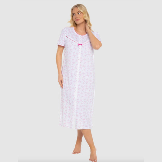Pretty 100% Cotton Jersey Button Through Butterfly Print Nightdress
