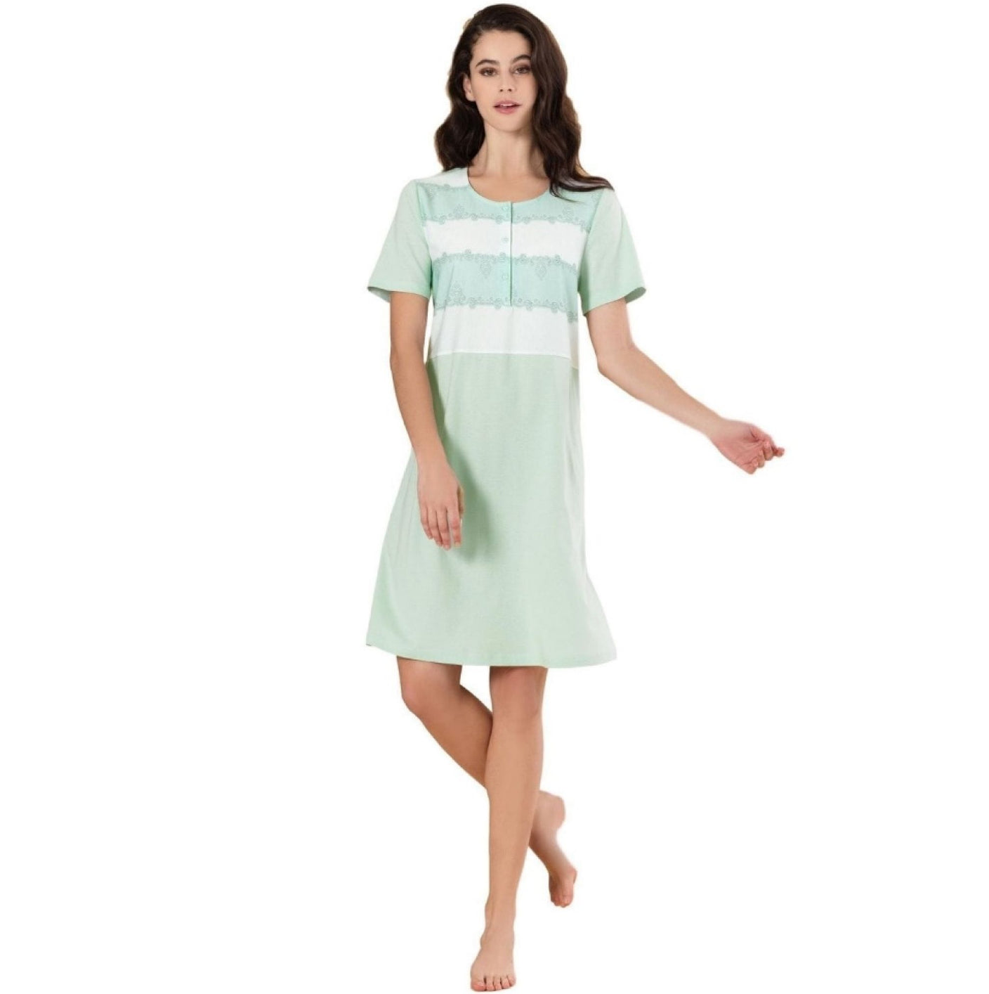 Italian 100% Cotton Banded Nightdress - Blue or Green