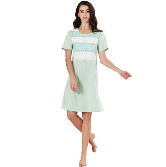 Italian 100% Cotton Banded Nightdress - Blue or Green