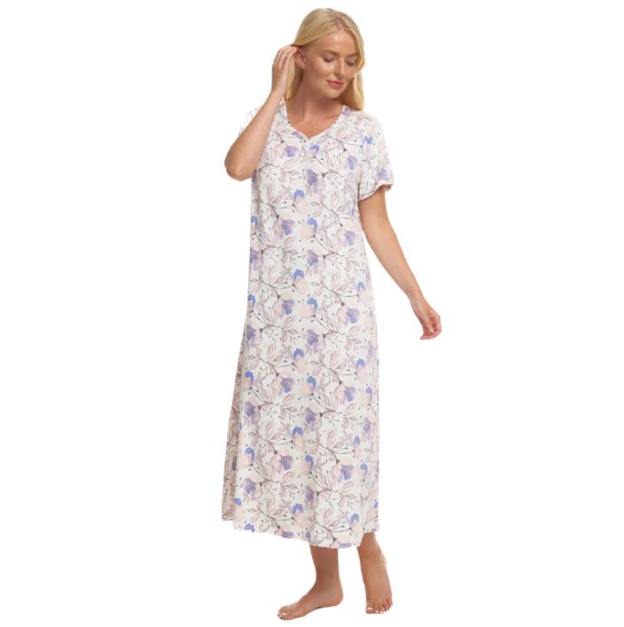 Floral Print Long Length Supersoft Jersey Short Sleeve Nightdress