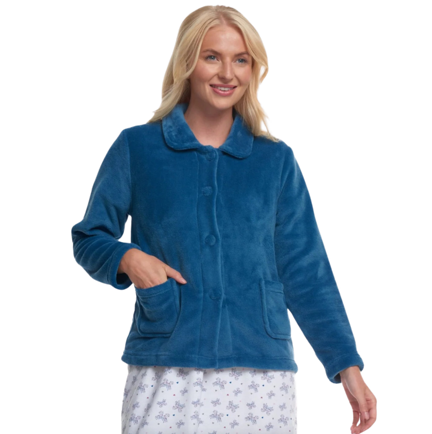 Coral Fleece Button Bed Jacket - 2 Colours
