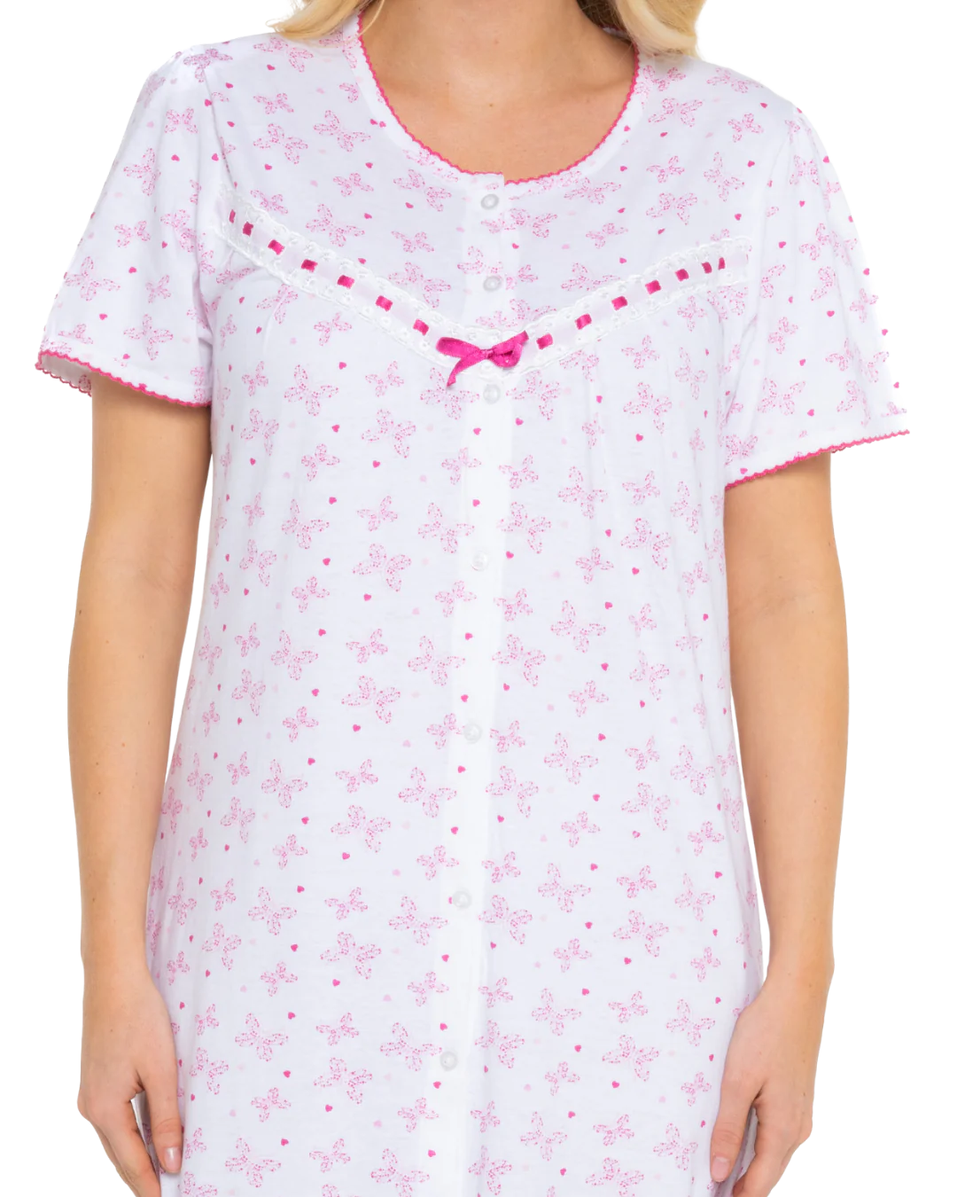 Pretty 100% Cotton Jersey Button Through Butterfly Print Nightdress