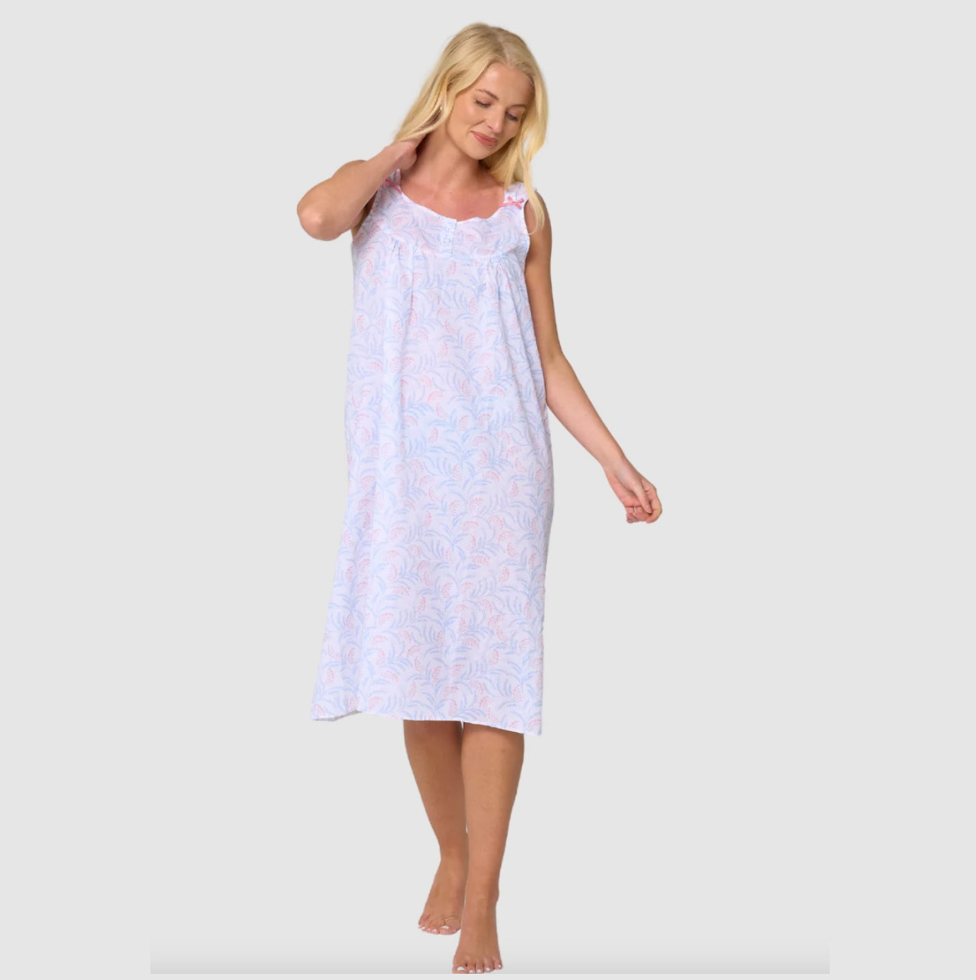 Easy Care Poly Cotton Fern Print Sleeveless Nightdress