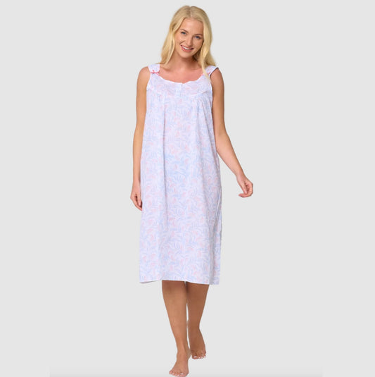Easy Care Poly Cotton Fern Print Sleeveless Nightdress