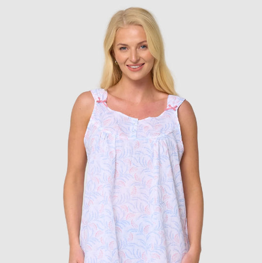 Easy Care Poly Cotton Fern Print Sleeveless Nightdress