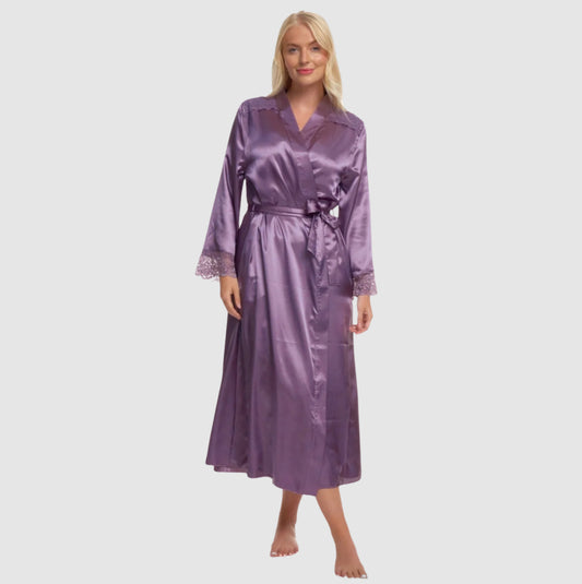 Beautiful Plain Purple Satin Dressing Gown Robe
