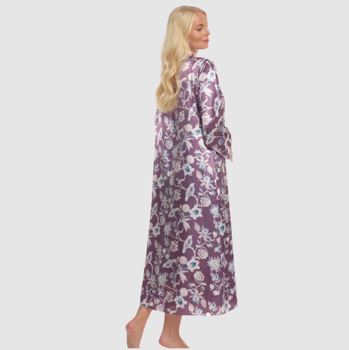 Beautiful Plain Purple Floral Satin Dressing Gown Robe