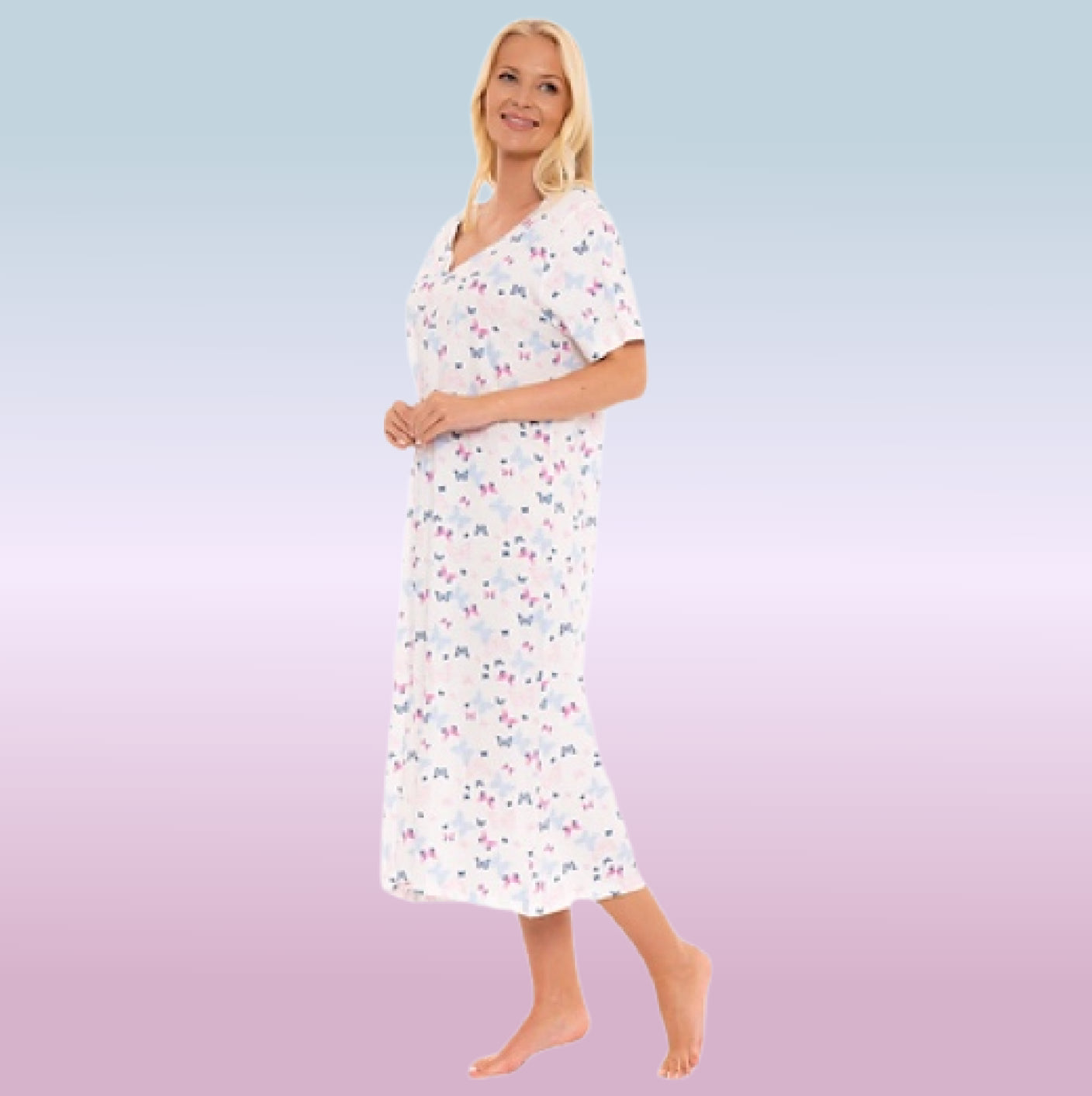 Lilac Butterfly Print 100% Cotton Jersey Nightdress - 10/12 to 30/32