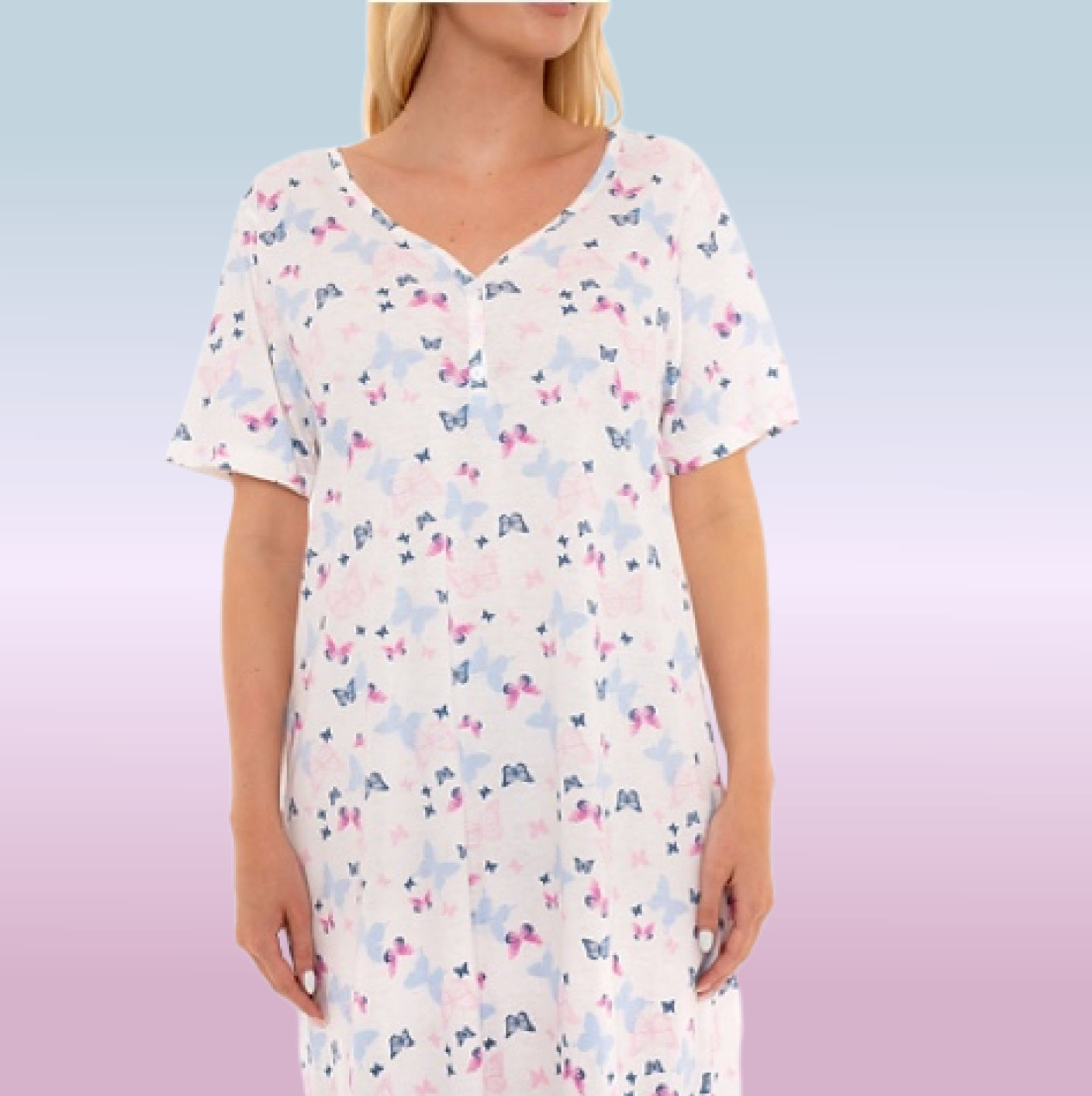Lilac Butterfly Print 100% Cotton Jersey Nightdress - 10/12 to 30/32