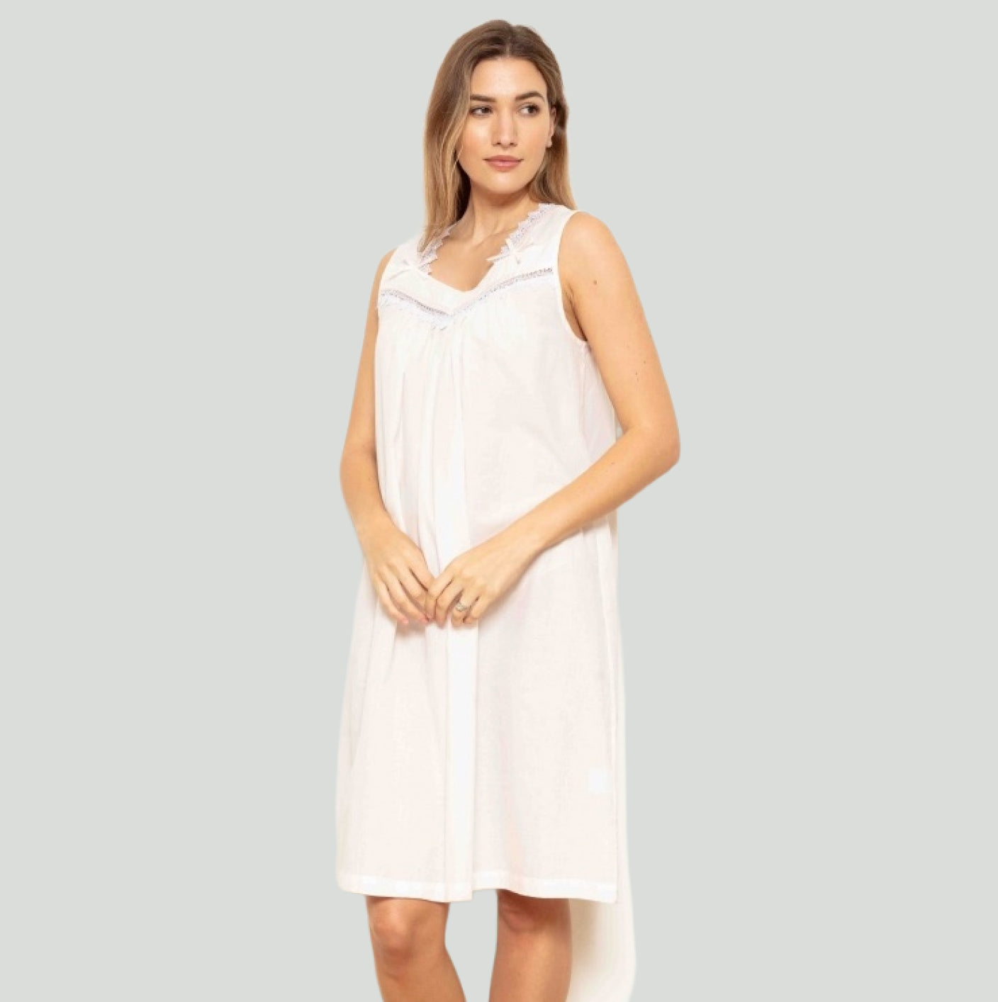 Reta 100% Cotton Sleeveless Nightdress in 3 colours White, Blue, Pink