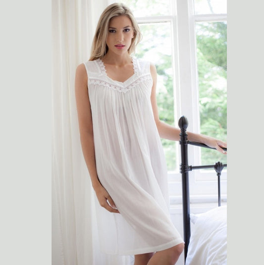 Reta 100% Cotton Sleeveless Nightdress in 3 colours White, Blue, Pink