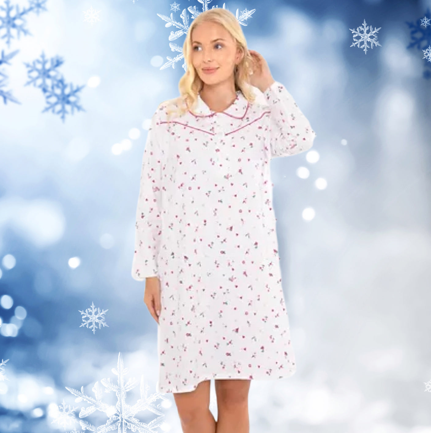 100% Brushed Cotton Winceyette Nightdress in Shorter Length