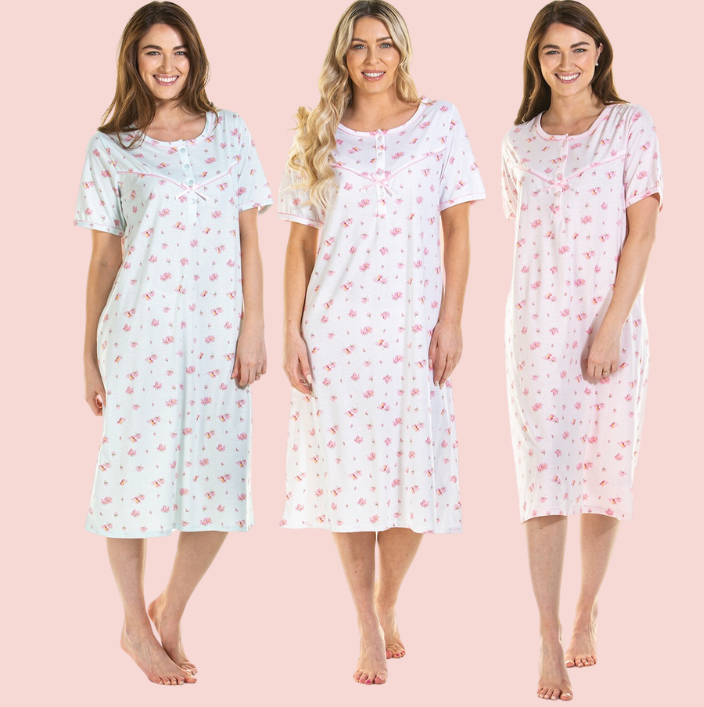 Pink Blush Floral Print Jersey Short Sleeved Nightdress