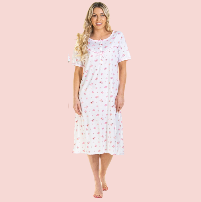 Pink Blush Floral Print Jersey Short Sleeved Nightdress