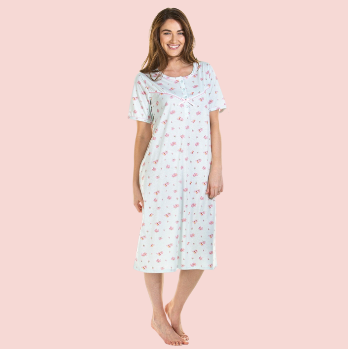 Pink Blush Floral Print Jersey Short Sleeved Nightdress