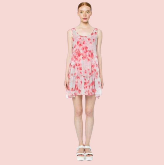 Pepita Pink Chiffon Layered Top contrast Jersey Dress 10 -16