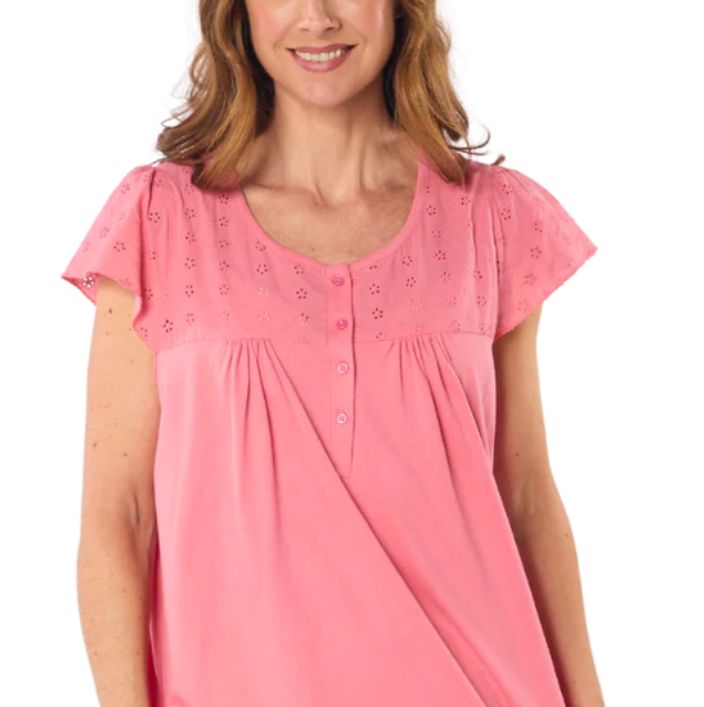 100% Cotton Jersey Short Sleeve with Broderie Anglaise Trim Nightdress