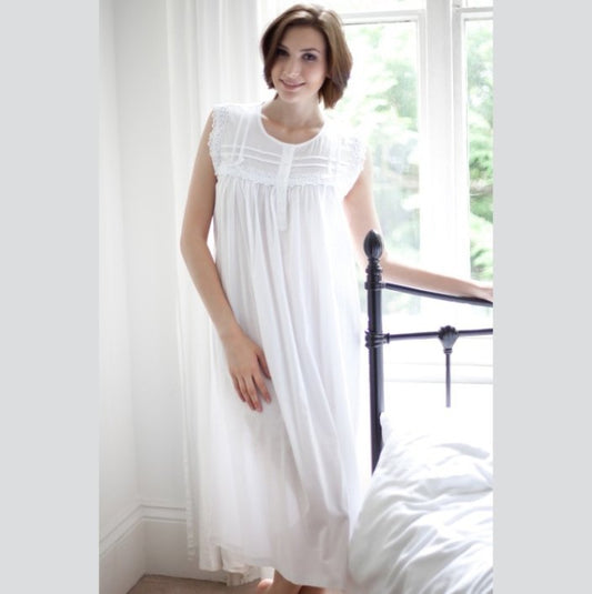 Caty Victorian Cotton Lawn Sleeveless Nightdress - Pure NightCaty Victorian Cotton Lawn Sleeveless Nightdress
