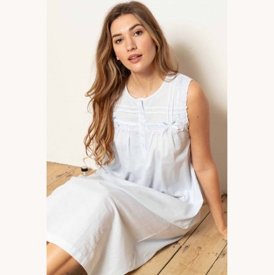 Caty Victorian Cotton Lawn Sleeveless Nightdress - Pure NightCaty Victorian Cotton Lawn Sleeveless Nightdress
