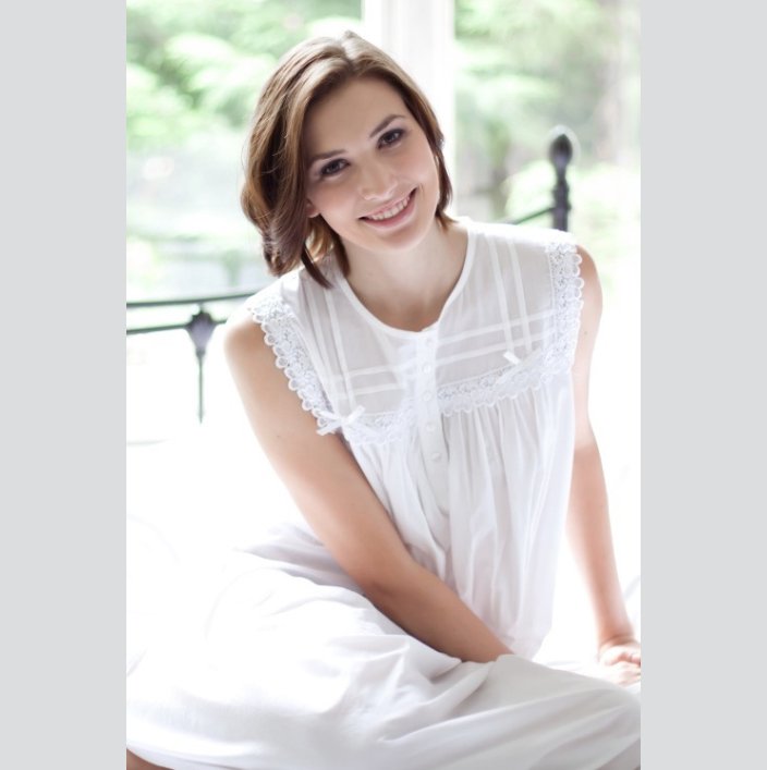 Caty Victorian Cotton Lawn Sleeveless Nightdress - Pure NightCaty Victorian Cotton Lawn Sleeveless Nightdress