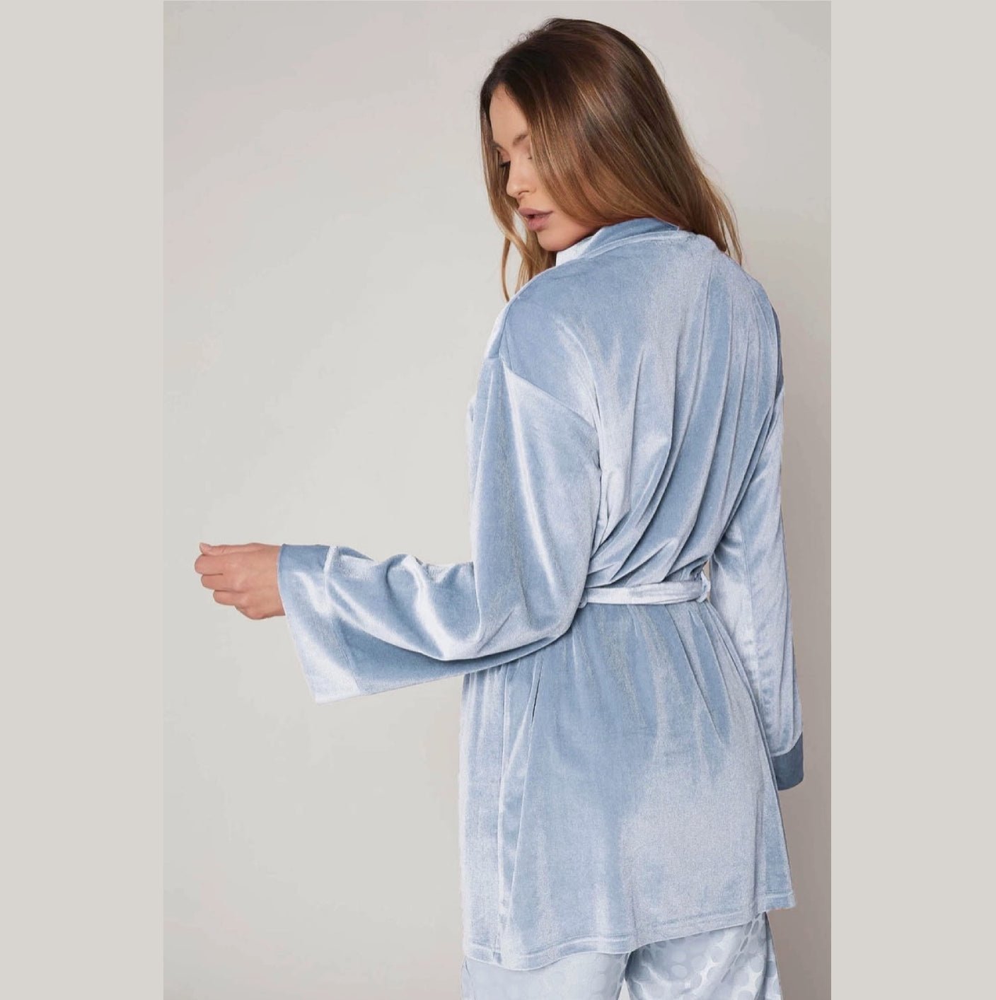 China Blue Velour Dressing Gown / Bedjacket - Pure NightChina Blue Velour Dressing Gown / Bedjacket