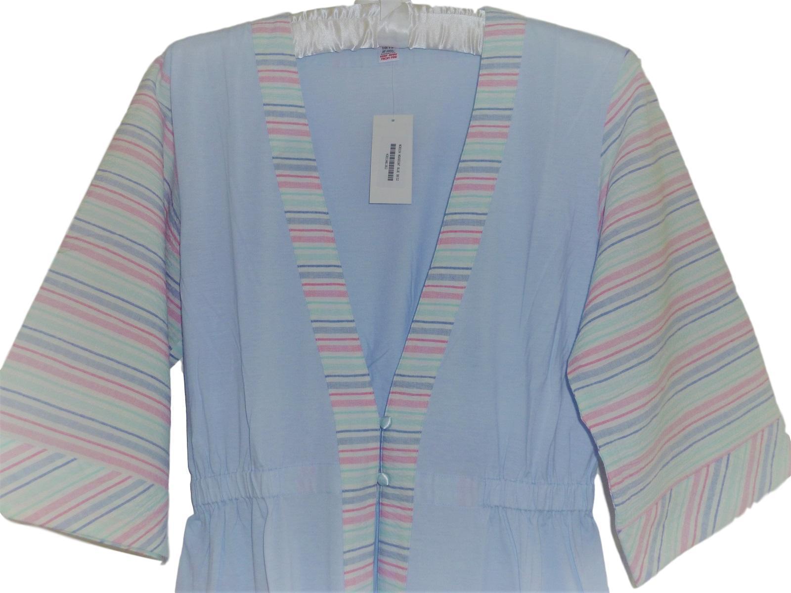 Cotton Blend Jersey with Cotton Stripe Contrast Housecoat - Blue or Pink - Pure NightCotton Blend Jersey with Cotton Stripe Contrast Housecoat - Blue or Pink