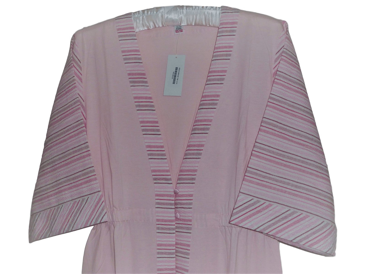 Cotton Blend Jersey with Cotton Stripe Contrast Housecoat - Blue or Pink - Pure NightCotton Blend Jersey with Cotton Stripe Contrast Housecoat - Blue or Pink