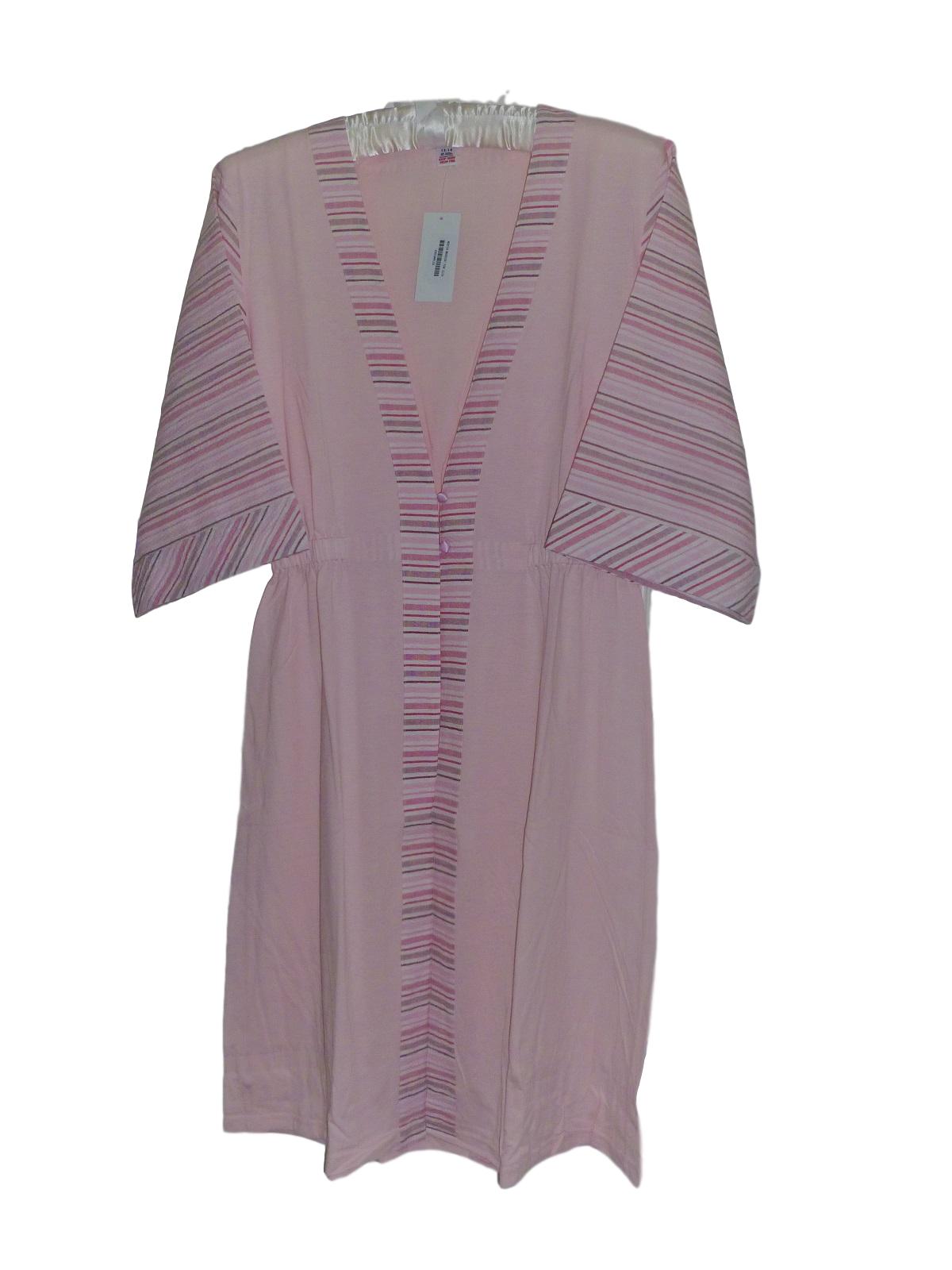 Cotton Blend Jersey with Cotton Stripe Contrast Housecoat - Blue or Pink - Pure NightCotton Blend Jersey with Cotton Stripe Contrast Housecoat - Blue or Pink