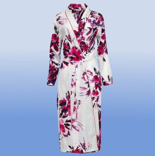 Delilah Lace Trim Floral Print Long Dressing Gown - Pure NightDelilah Lace Trim Floral Print Long Dressing Gown