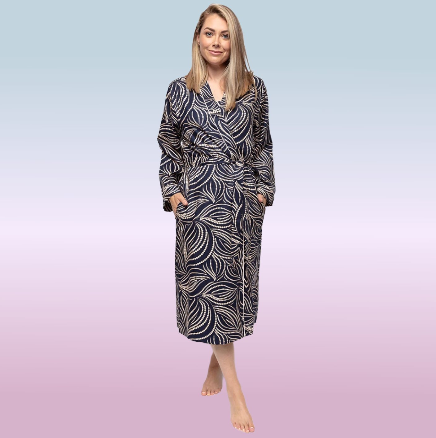 Estelle Spot Print Long Dressing Gown - Pure NightEstelle Spot Print Long Dressing Gown