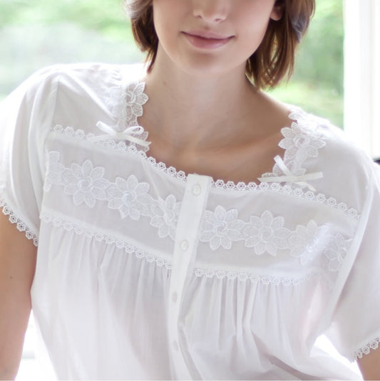 Hera 100% Cotton Lawn Short Sleeve Nightdress - White or Pink - Pure NightHera 100% Cotton Lawn Short Sleeve Nightdress - White or Pink