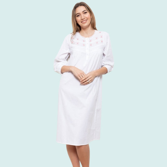Honor 3/4 Sleeve 100% Cotton Lawn Nightdress - Pure NightHonor 3/4 Sleeve 100% Cotton Lawn Nightdress