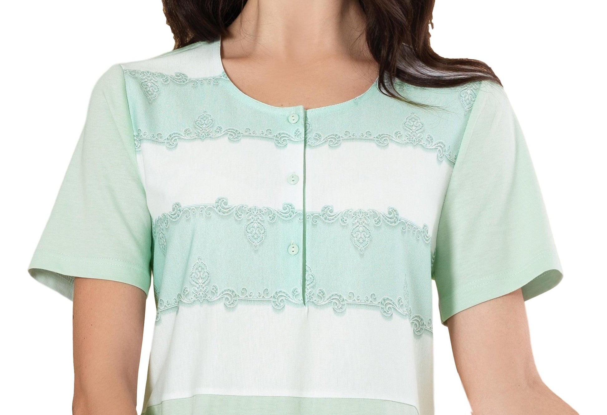 Italian 100% Cotton Banded Nightdress - Blue or Green - 10 to 26 - Pure NightItalian 100% Cotton Banded Nightdress - Blue or Green - 10 to 26