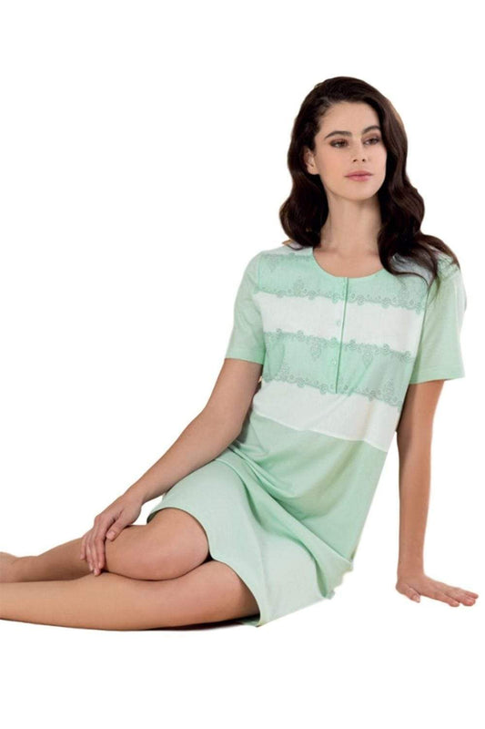 Italian 100% Cotton Banded Nightdress - Blue or Green - 10 to 26 - Pure NightItalian 100% Cotton Banded Nightdress - Blue or Green - 10 to 26