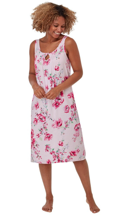 Ladies Sleeveless Pink Floral Print Nightdress sizes 8 to 12 - Pure NightLadies Sleeveless Pink Floral Print Nightdress sizes 8 to 12