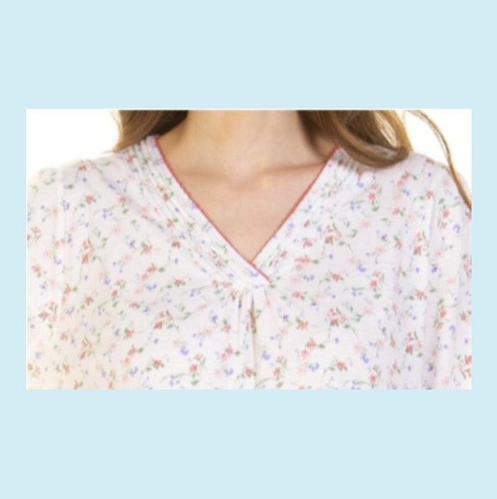 Pleated Susan Cotton Rich Long Sleeve Nightdress - Ivory or Aqua - Pure NightPleated Susan Cotton Rich Long Sleeve Nightdress - Ivory or Aqua