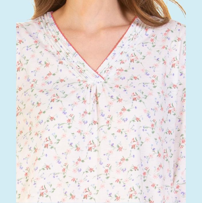 Pleated Susan Cotton Rich Long Sleeve Nightdress - Ivory or Aqua - Pure NightPleated Susan Cotton Rich Long Sleeve Nightdress - Ivory or Aqua