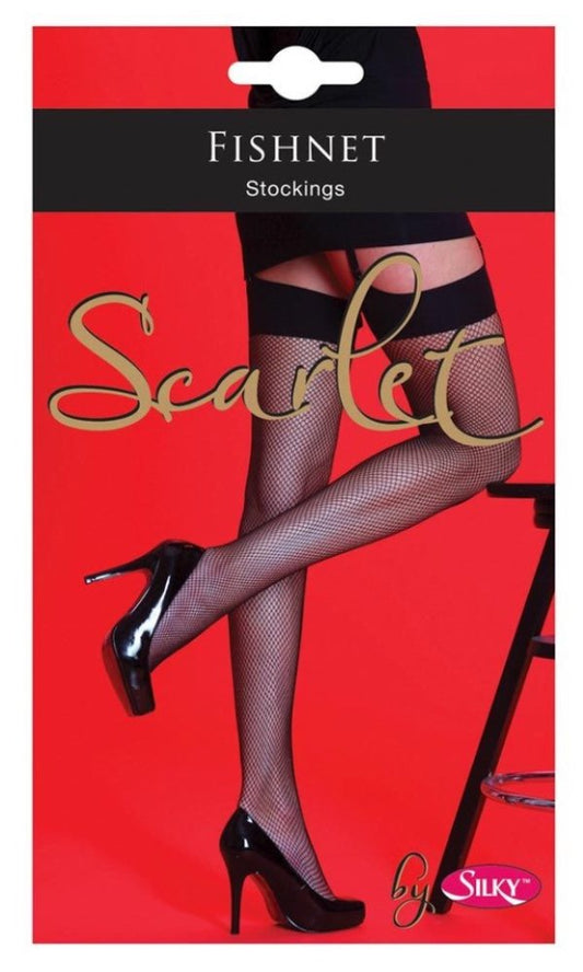 Silky Scarlet Fishnet Stockings - One Size - Black - White - Red - Pure NightSilky Scarlet Fishnet Stockings - One Size - Black - White - Red