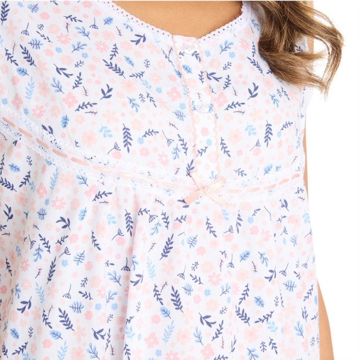 Sleeveless Woven Poplin Leaf Print Polyester Blend Nightdress - Pure NightSleeveless Woven Poplin Leaf Print Polyester Blend Nightdress