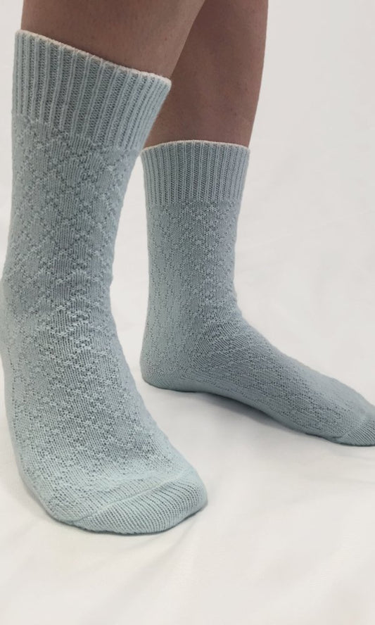 Soft Cable Knit Socks - White & Blue - One Size - Pure NightSoft Cable Knit Socks - White & Blue - One Size