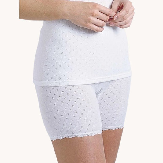 Vedonis Brushed Thermal Lace Edged Pantee - L & XL - Pink - White - Pure NightVedonis Brushed Thermal Lace Edged Pantee - L & XL - Pink - White