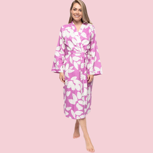 Viola Petal Print Long Dressing Gown - Pure NightViola Petal Print Long Dressing Gown