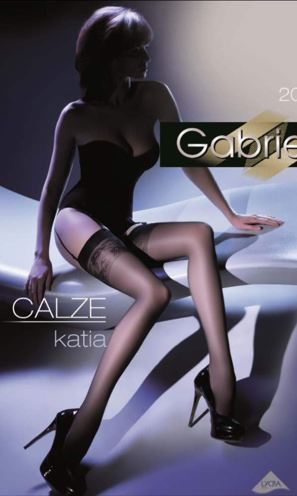 Gabriella Katia Black Stockings with Patterned Top XS/S M/L XL/XXL