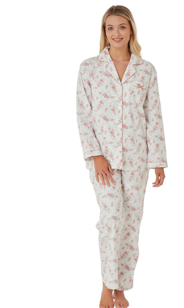 100% Brushed Cotton Wincyette Floral Print Pyjamas - Blue - 20/22